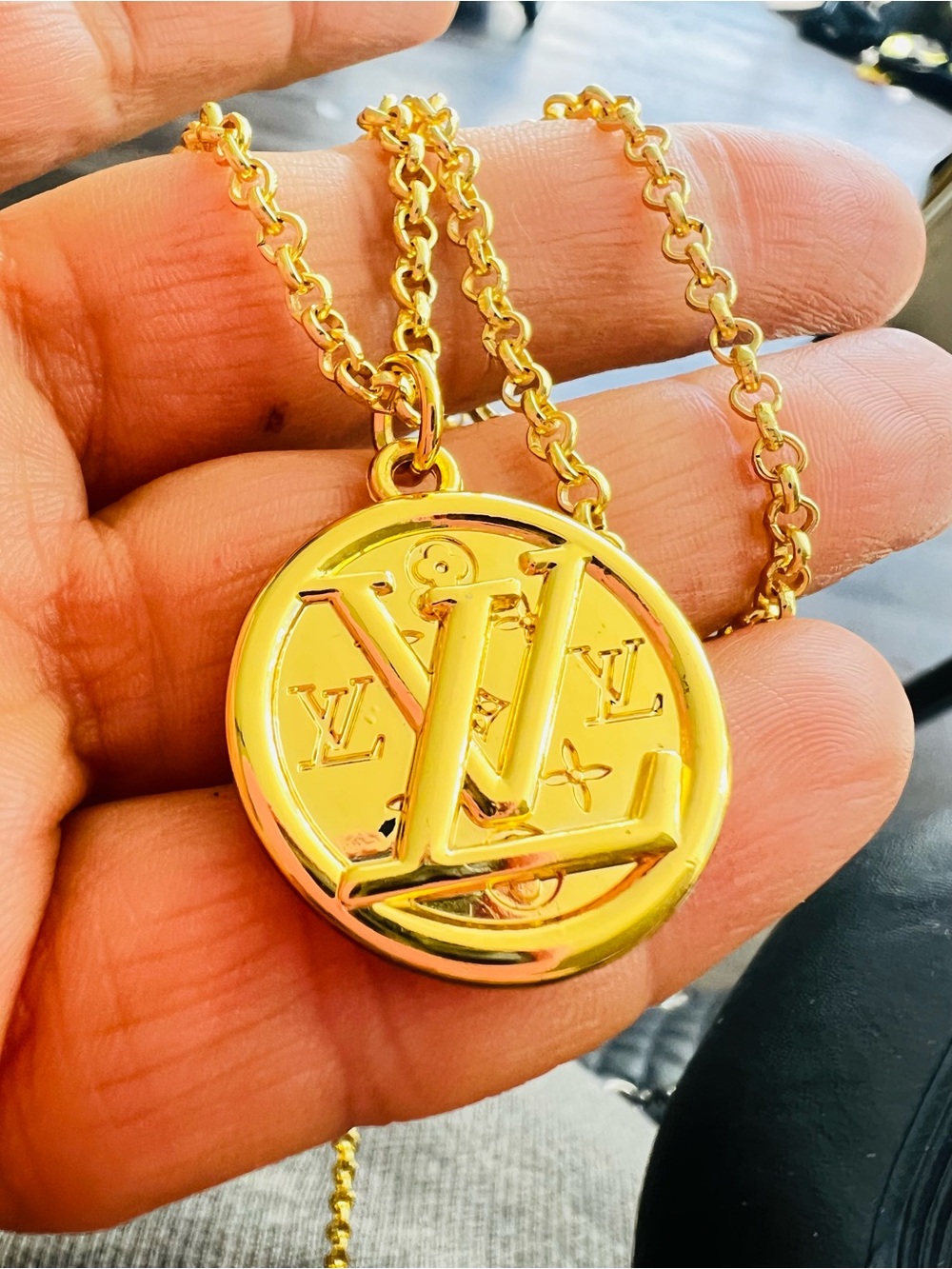 Unbranded Fashion Upcycled Gold-Tone Signature Disc Pendant Necklace